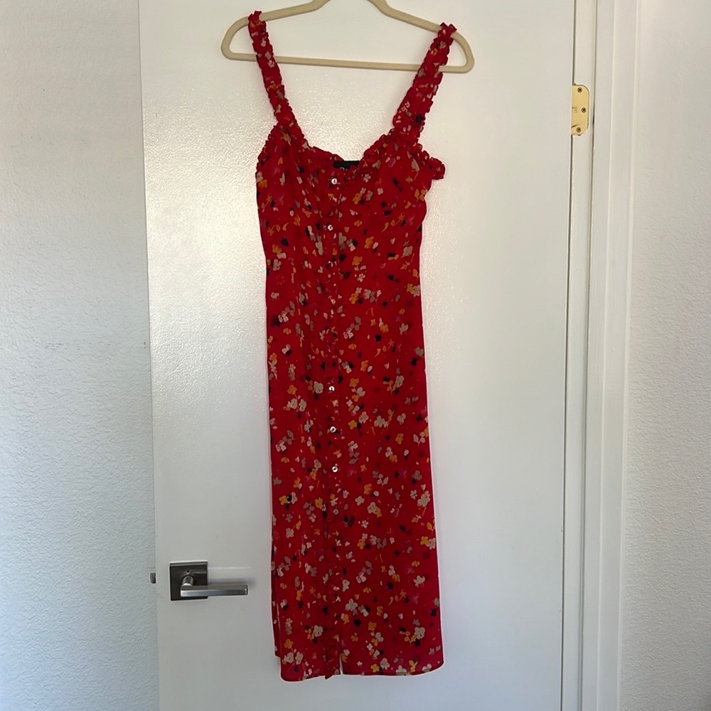 Realisation Par Dress Juliet Rouge Fleur Red red floral midi silk dress sz S - Picture 2 of 3
